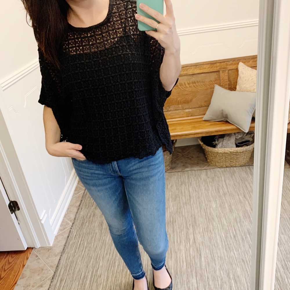 ONLY | Black Crochet Faux-Poncho Top